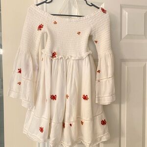 Free People White Dress with Red Floral Accents